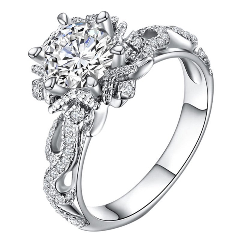 Snow group inlaid ring female wedding ring diamond ring one carat bouquet niche design ring