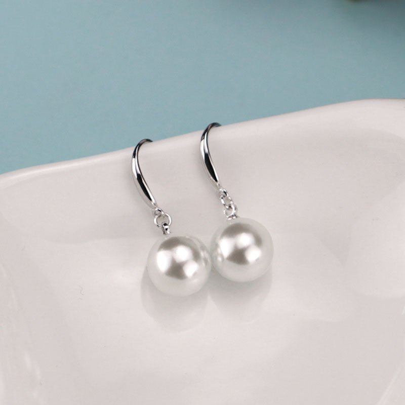 Shell plastic beads earrings 925 silver shell beads ear hook earrings temperament ear jewelry