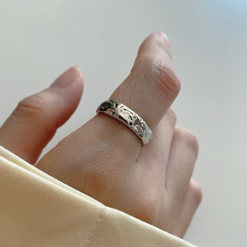 925 sterling silver irregular texture wide ring minimalist ring female design sense net red ring