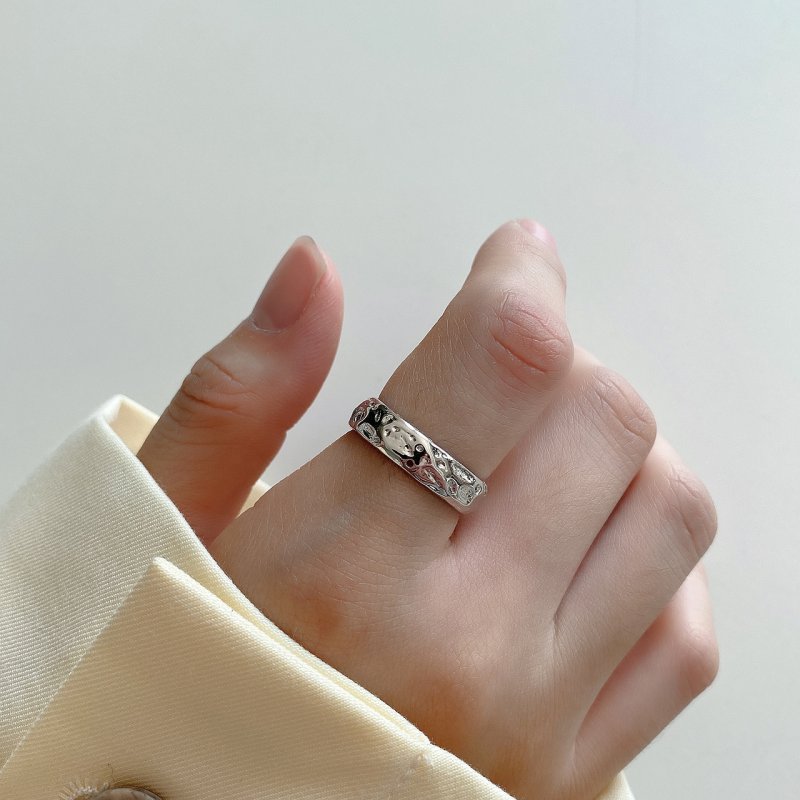 925 sterling silver irregular texture wide ring minimalist ring female design sense net red ring