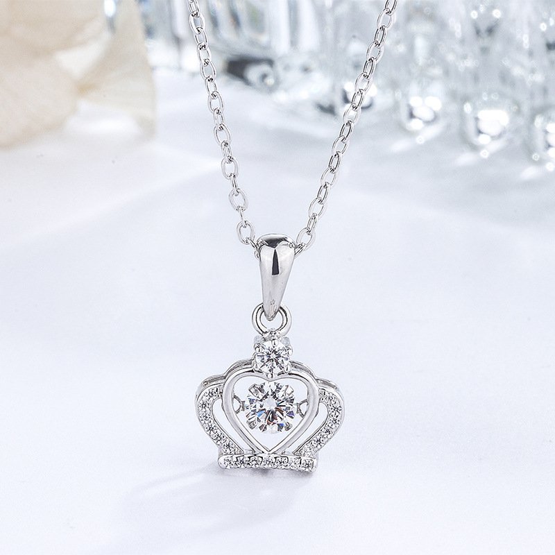 s999 sterling silver crown smart necklace female beating heart pendant simple and versatile clavicle chain