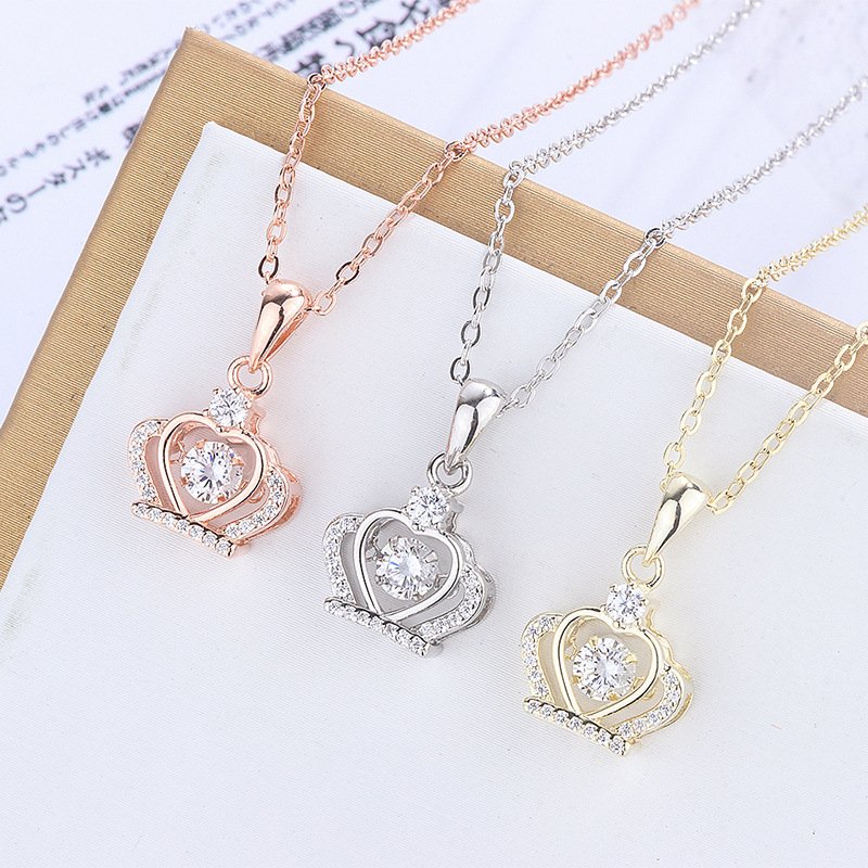 s999 sterling silver crown smart necklace female beating heart pendant simple and versatile clavicle chain