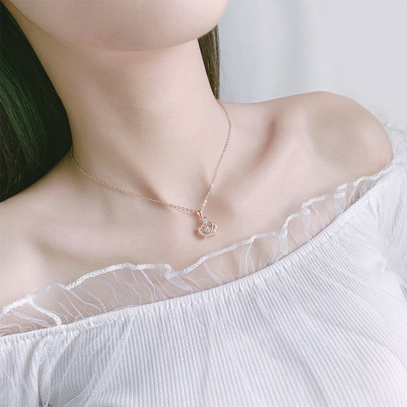 s999 sterling silver crown smart necklace female beating heart pendant simple and versatile clavicle chain