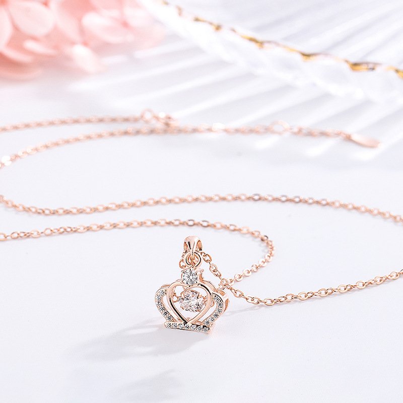 s999 sterling silver crown smart necklace female beating heart pendant simple and versatile clavicle chain