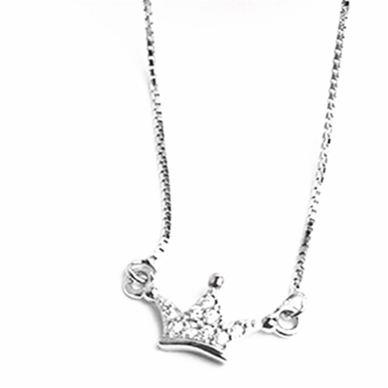 Fashion crown full diamond pendant silver necklace, popular niche design silver necklace