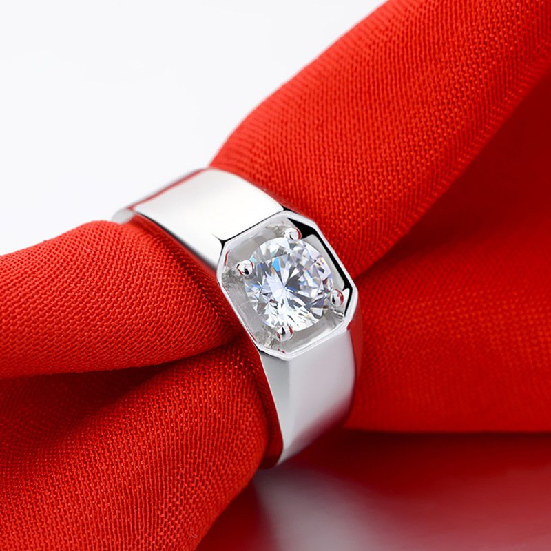 18K white gold ring men's wide version fashion diamond ring open big male ring domineering big finger ring