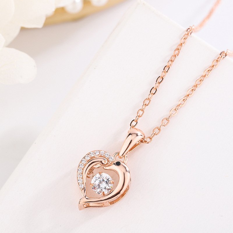 s999 sterling silver dolphin necklace female light luxury love dolphin smart pendant short clavicle chain