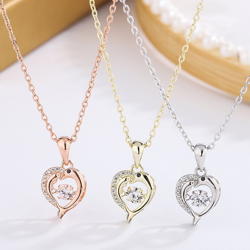 s999 sterling silver dolphin necklace female light luxury love dolphin smart pendant short clavicle chain