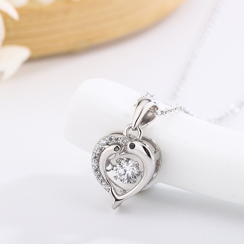 s999 sterling silver dolphin necklace female light luxury love dolphin smart pendant short clavicle chain