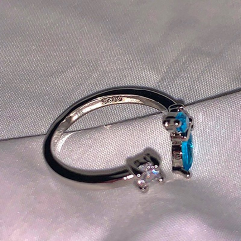 18k white gold light blue diamond horse eye butterfly ring small fresh and sweet opening female ring student jewelry