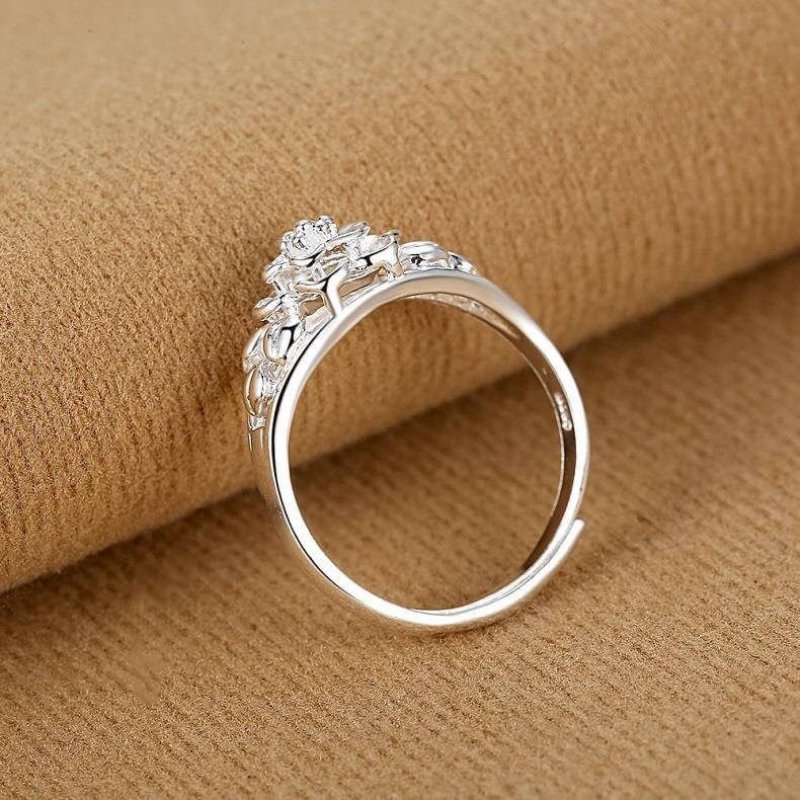 Rose flower ring women silver flower ring hand jewelry index finger opening ladies ring jewelry