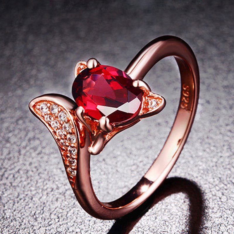 Pomegranate Ruby Fox Ring Rose Gold Fire Fox Charm Female Ring Color Gold Animal Open Ring