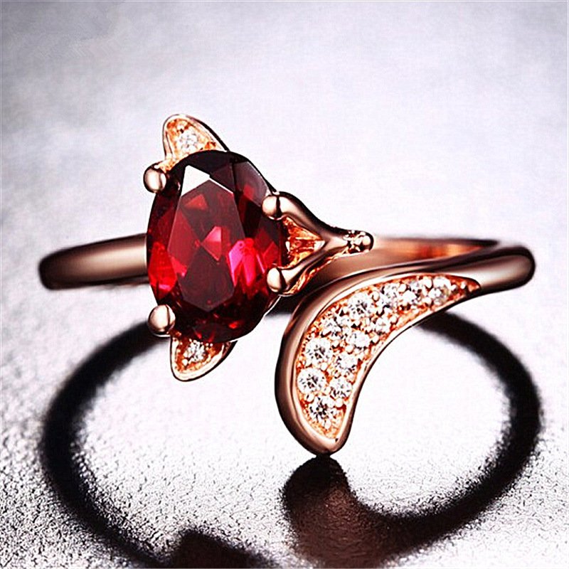 Pomegranate Ruby Fox Ring Rose Gold Fire Fox Charm Female Ring Color Gold Animal Open Ring