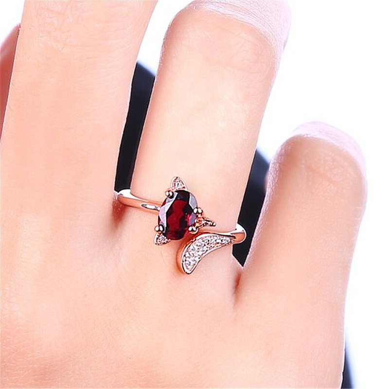 Pomegranate Ruby Fox Ring Rose Gold Fire Fox Charm Female Ring Color Gold Animal Open Ring