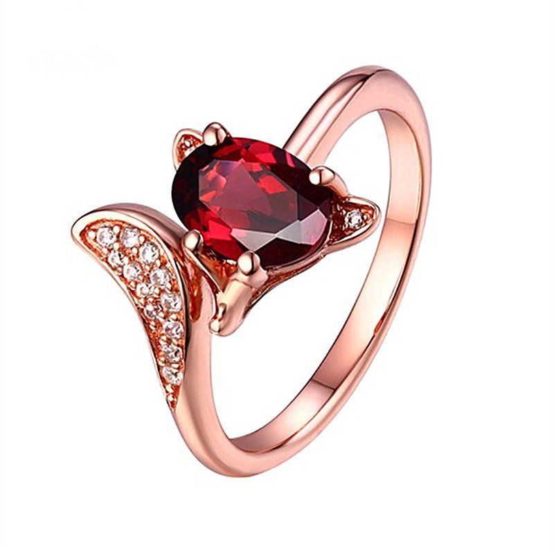 Pomegranate Ruby Fox Ring Rose Gold Fire Fox Charm Female Ring Color Gold Animal Open Ring