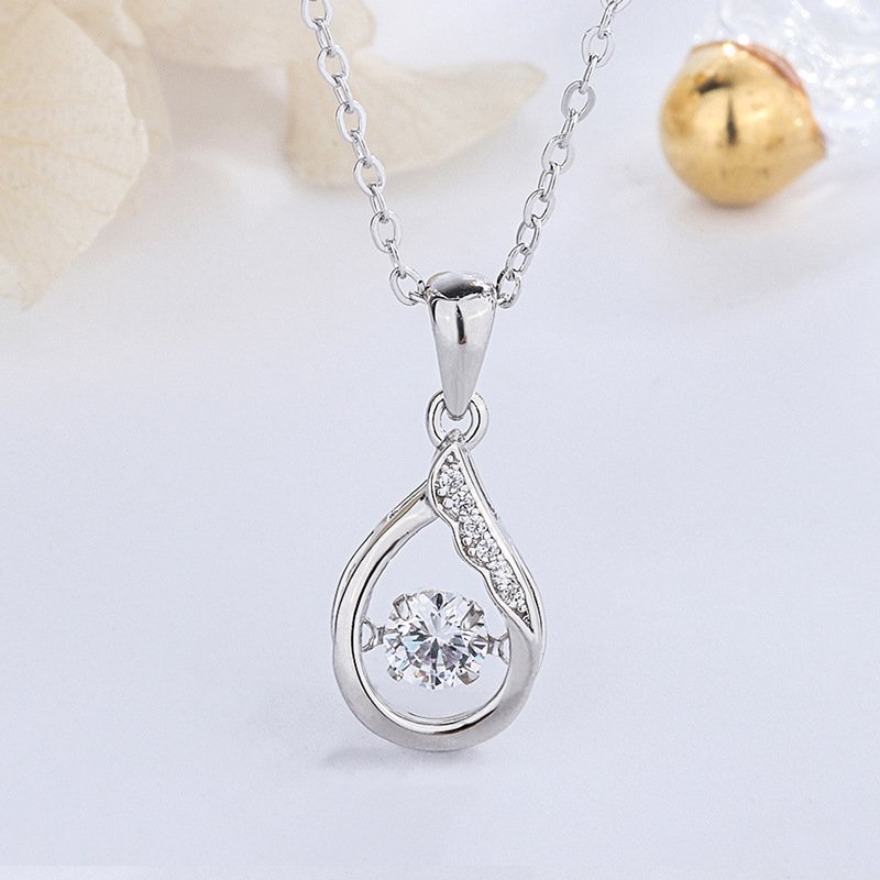 999 sterling silver diamond drop necklace female simple temperament smart pendant light luxury clavicle chain