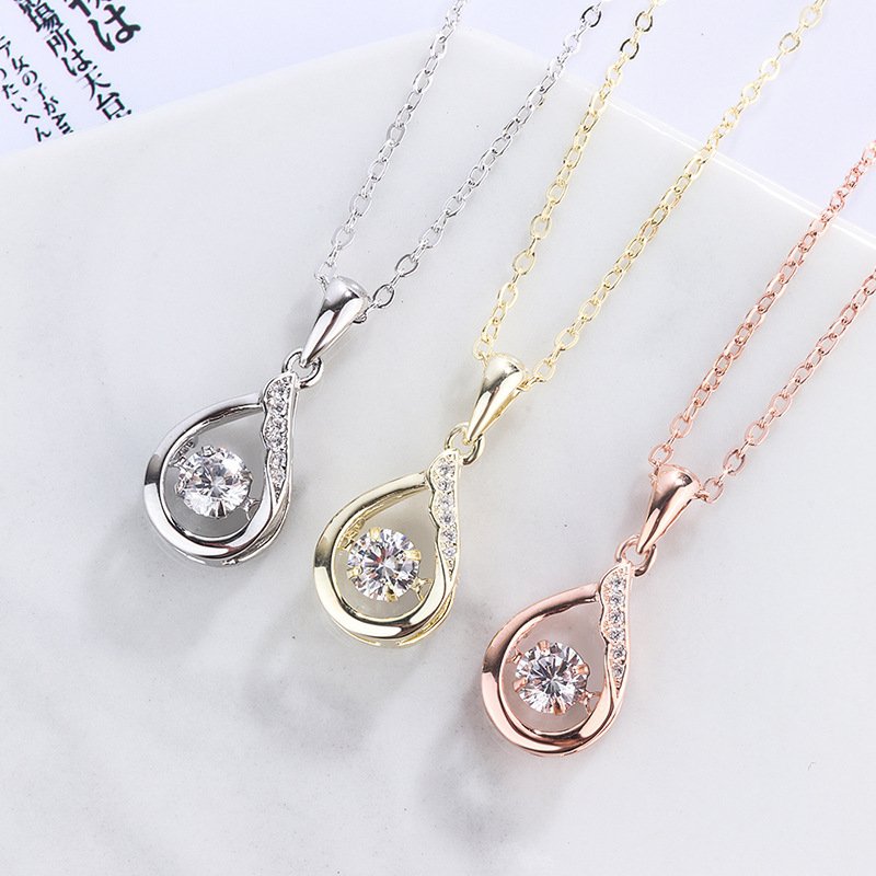 999 sterling silver diamond drop necklace female simple temperament smart pendant light luxury clavicle chain