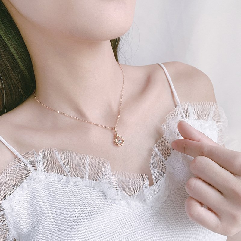 999 sterling silver diamond drop necklace female simple temperament smart pendant light luxury clavicle chain