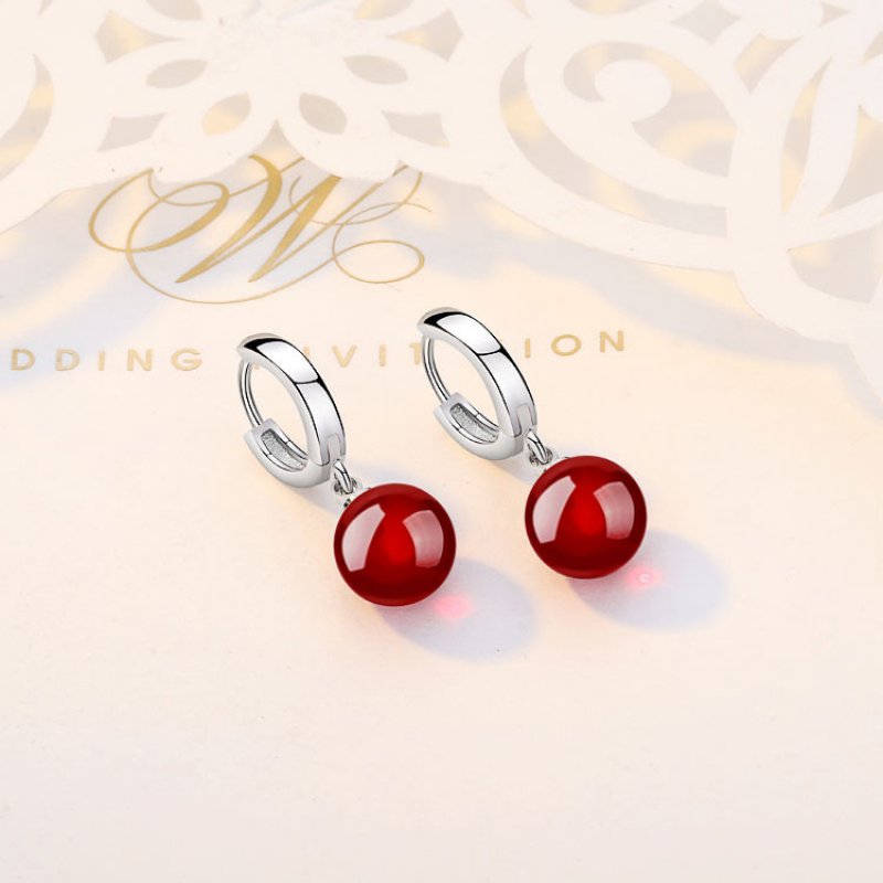 Temperament mid-length silver sweet earrings agate ear buckle female simple ear jewelry earrings