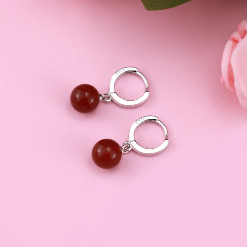 Temperament mid-length silver sweet earrings agate ear buckle female simple ear jewelry earrings