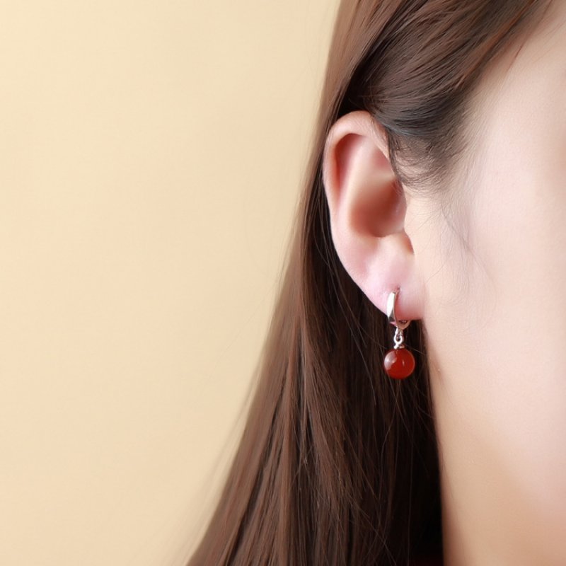 Temperament mid-length silver sweet earrings agate ear buckle female simple ear jewelry earrings