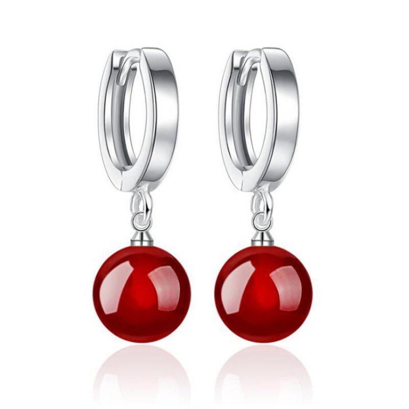 Temperament mid-length silver sweet earrings agate ear buckle female simple ear jewelry earrings