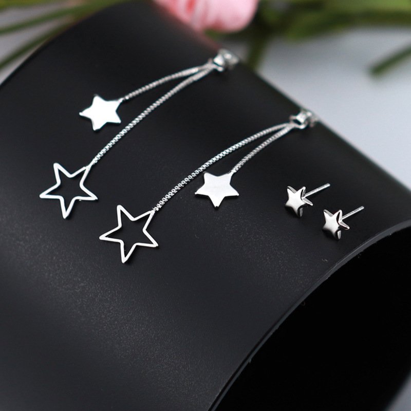 925 silver earrings earrings female five-pointed star earrings pendant style medium and long tassel earrings accessories silver