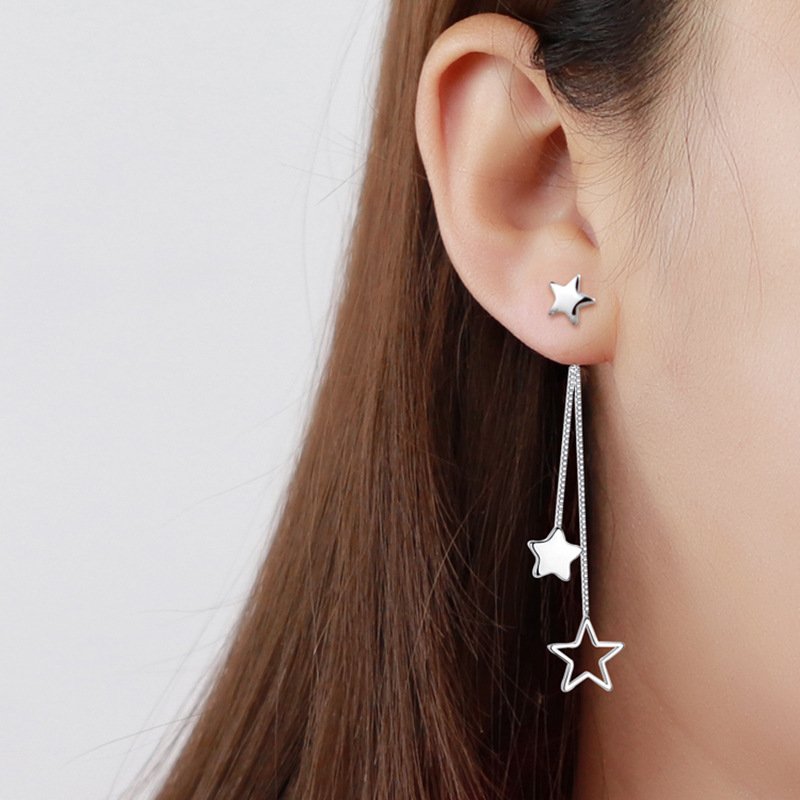 925 silver earrings earrings female five-pointed star earrings pendant style medium and long tassel earrings accessories silver