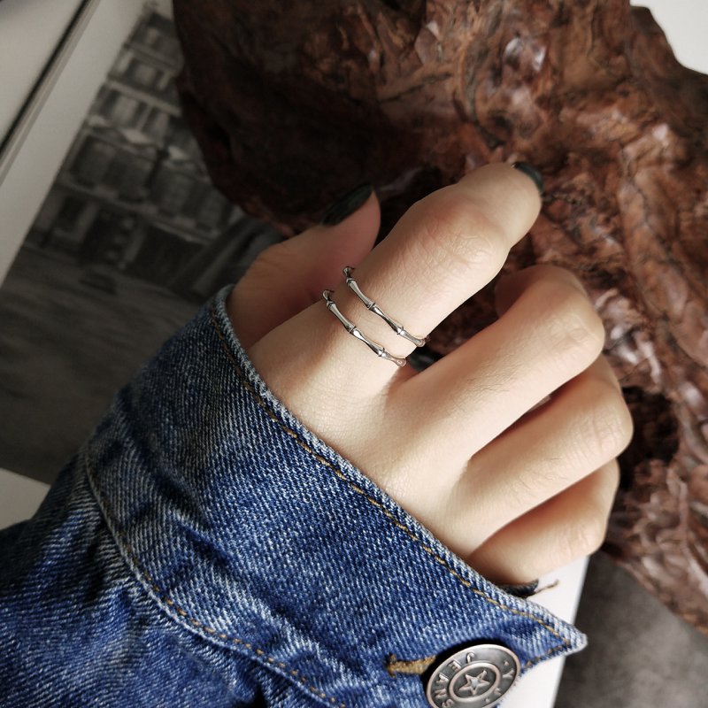 Jewelry 925 sterling silver ring personality trendy jewelry double ring retro design bamboo joint wild ring