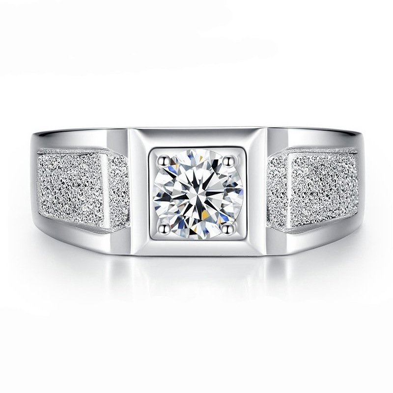 Fashionable men's domineering ring 18K white gold diamond ring, flashing frosted diamond men's ring