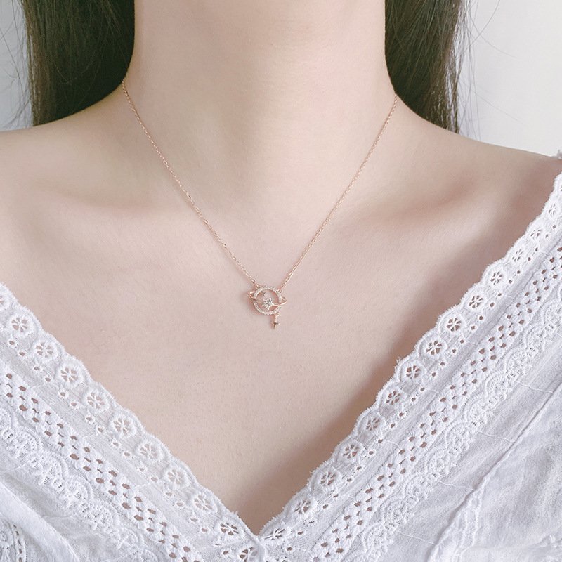 New s999 sterling silver saturn necklace female simple dream starry student clavicle chain Christmas gift