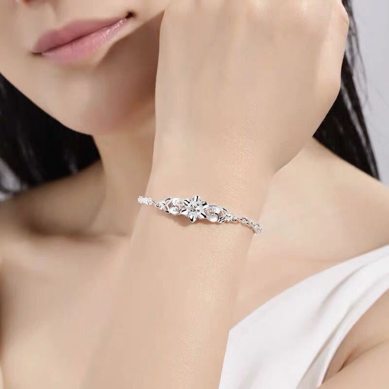 Silver Fashion Butterfly Flower Bracelet Birthday New Year Christmas Gift Bracelet Hand Jewelry