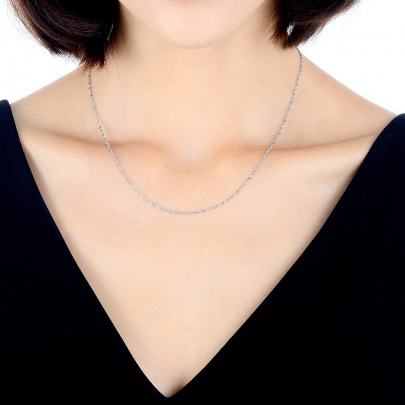 Women's jewelry S925 silver long sweater water wave chain platinum necklace silver clavicle necklace