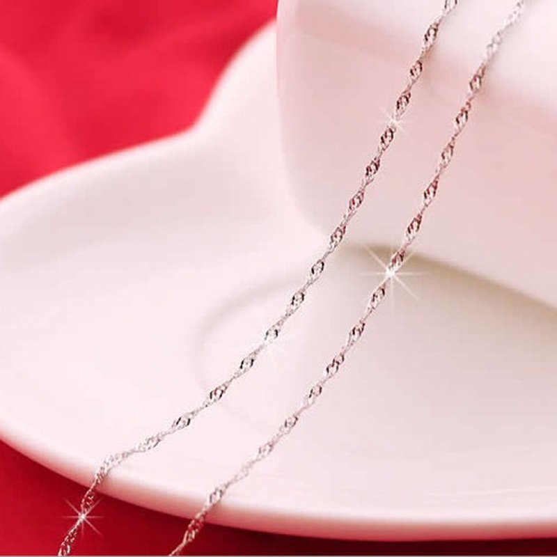 Women's jewelry S925 silver long sweater water wave chain platinum necklace silver clavicle necklace