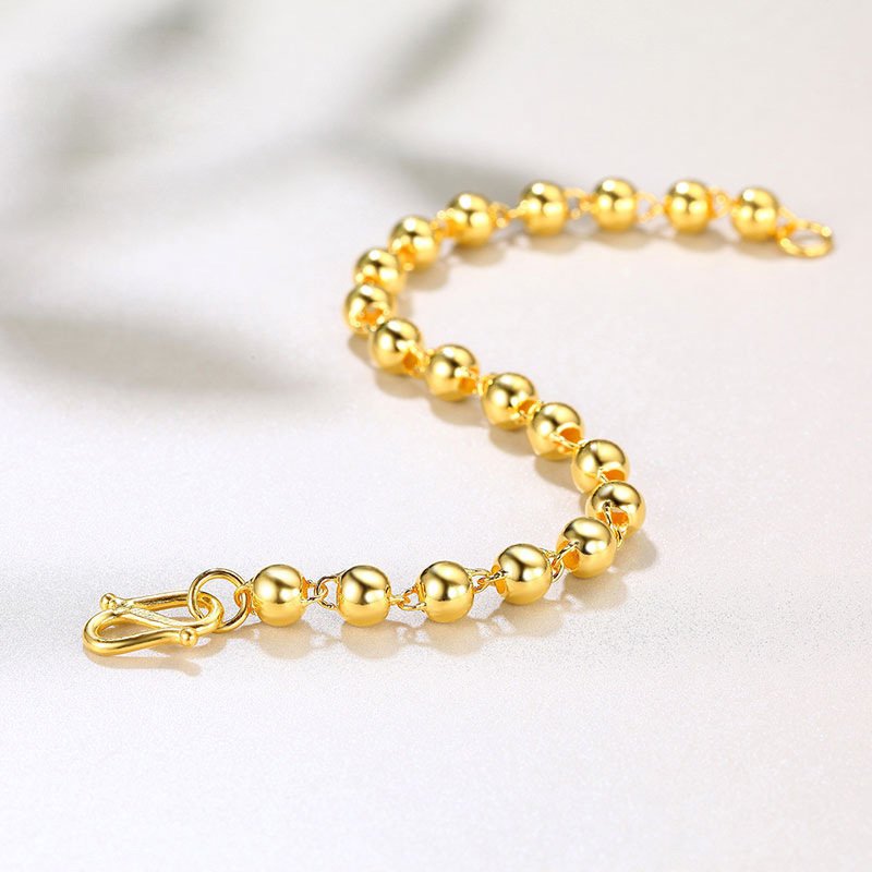 Brass gold smooth face beads bracelet Thailand sand gold frosted round beads hand jewelry beaded jewelry gifts