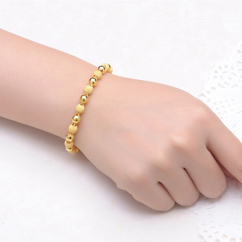 Brass gold smooth face beads bracelet Thailand sand gold frosted round beads hand jewelry beaded jewelry gifts