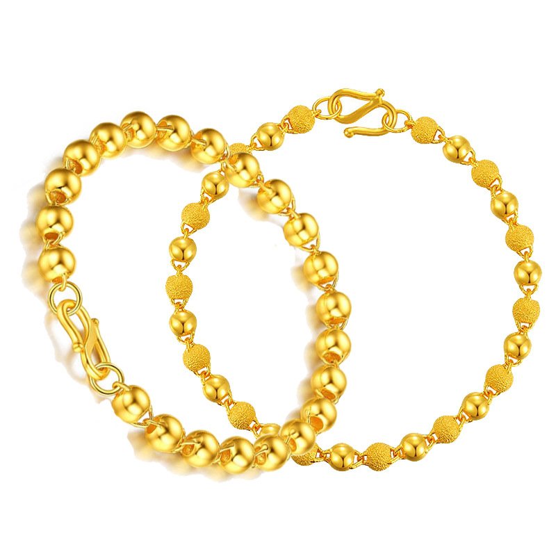 Brass gold smooth face beads bracelet Thailand sand gold frosted round beads hand jewelry beaded jewelry gifts