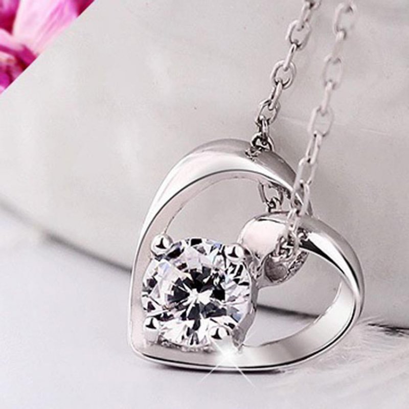 Silver Love Heart Pendant Beautiful Heart Female Model Simple Heart Shaped Purple Diamond Heart Curve Pendant Crystal Necklace