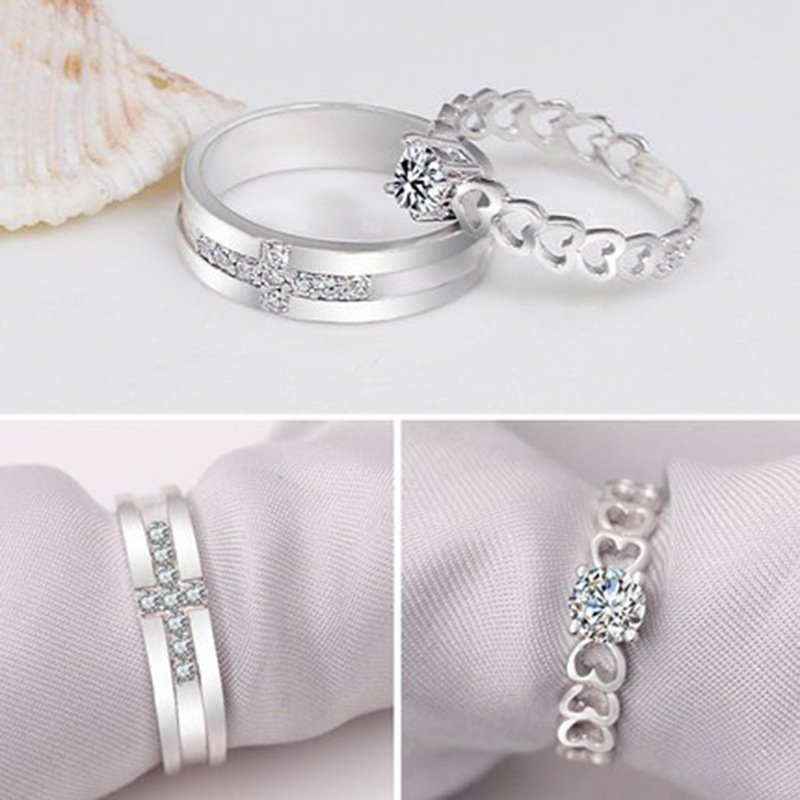 Fashion diamond-studded men and women couple ring jewelry, tail ring male white copper couple ring