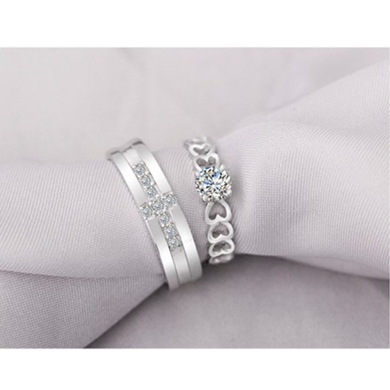 Fashion diamond-studded men and women couple ring jewelry, tail ring male white copper couple ring