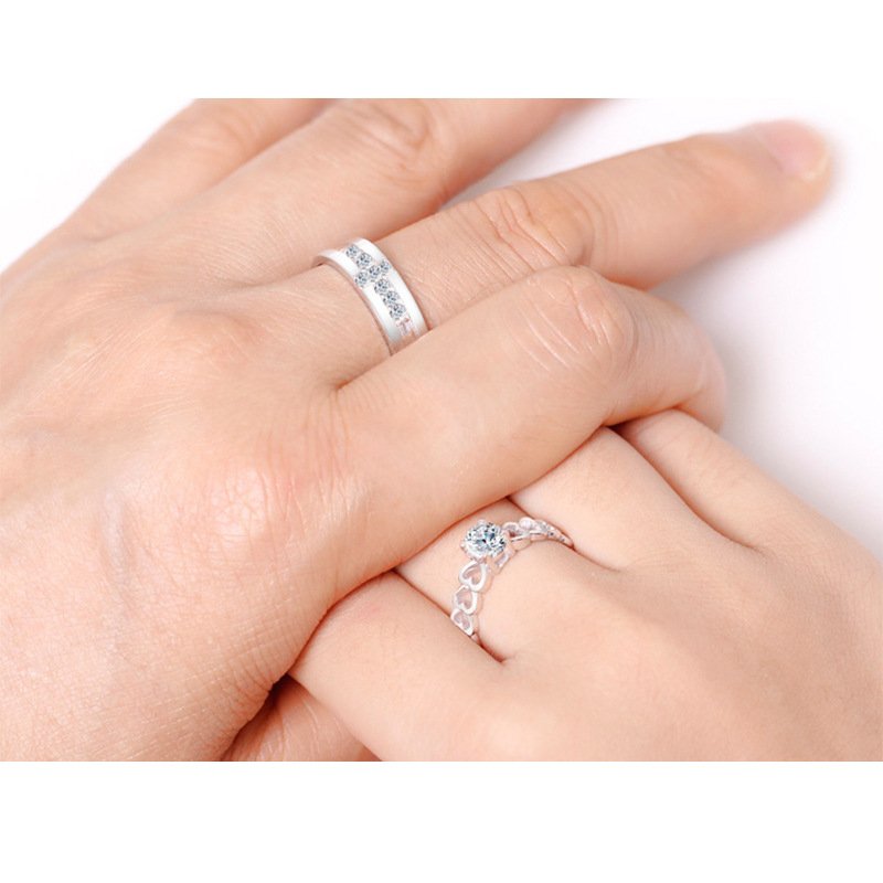 Fashion diamond-studded men and women couple ring jewelry, tail ring male white copper couple ring