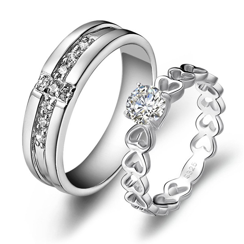 Fashion diamond-studded men and women couple ring jewelry, tail ring male white copper couple ring