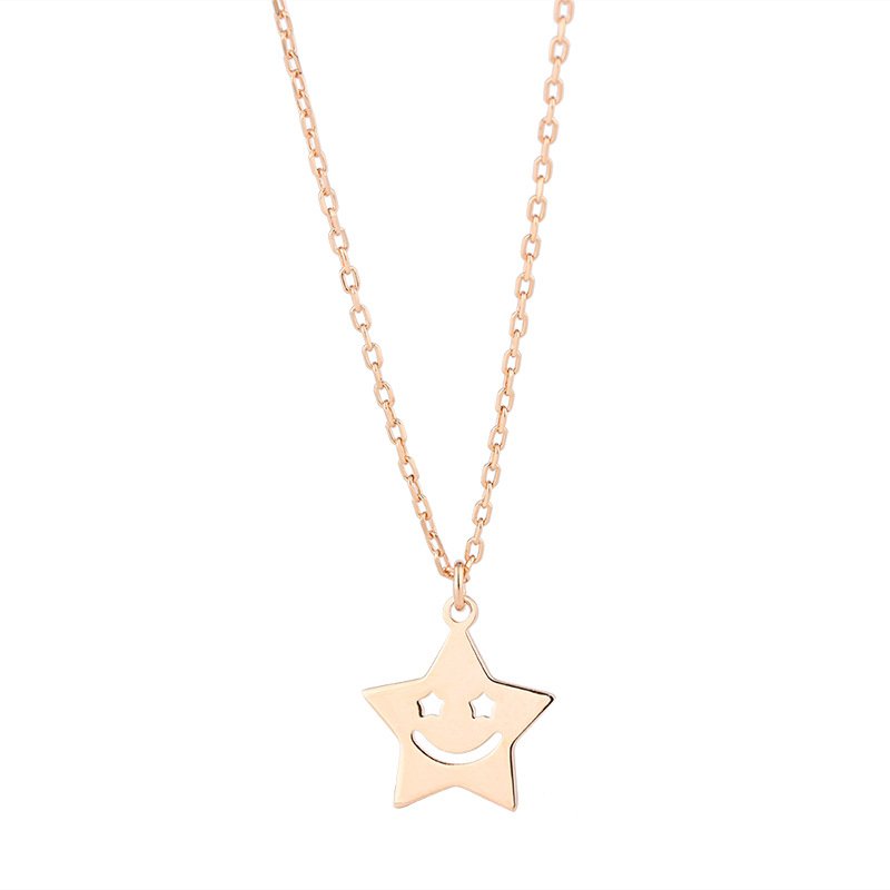 Autumn and winter new s999 sterling silver star necklace women with five-pointed star pendant smiley face necklace