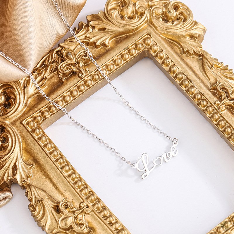 Creative S999 Pure Silver English Letter Necklace Female LOVE Letter Sterling Silver Necklace Autumn and Winter Sweater Chain