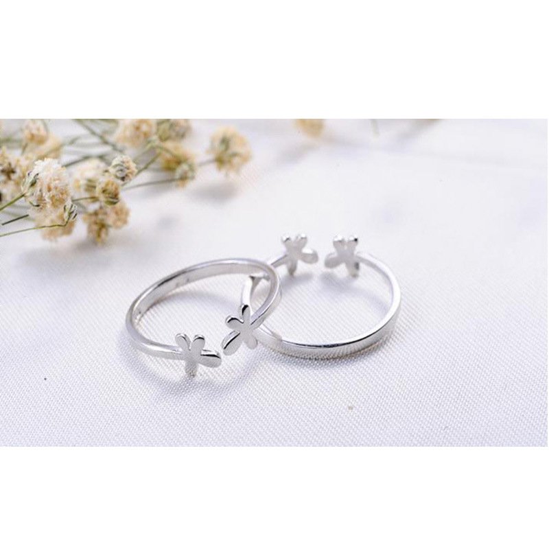 Small fresh 925 silver jewelry ring simple opening adjustable flower tail ring four-leaf clover ring female