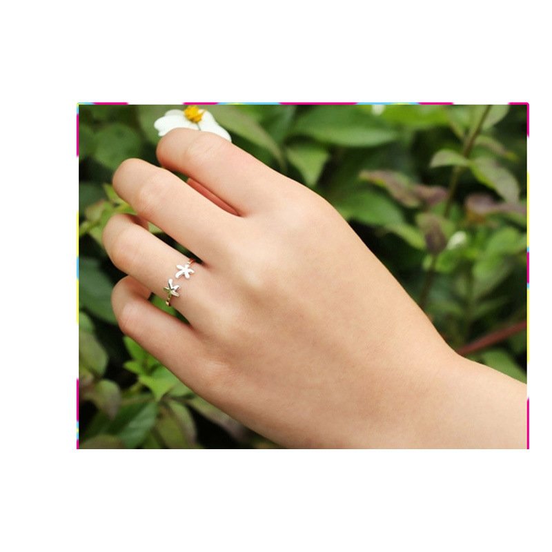 Small fresh 925 silver jewelry ring simple opening adjustable flower tail ring four-leaf clover ring female