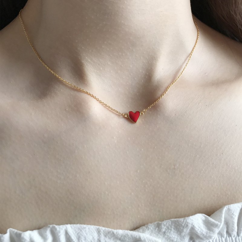 925 sterling silver love necklace double red heart female style clavicle chain fashion jewelry pendant