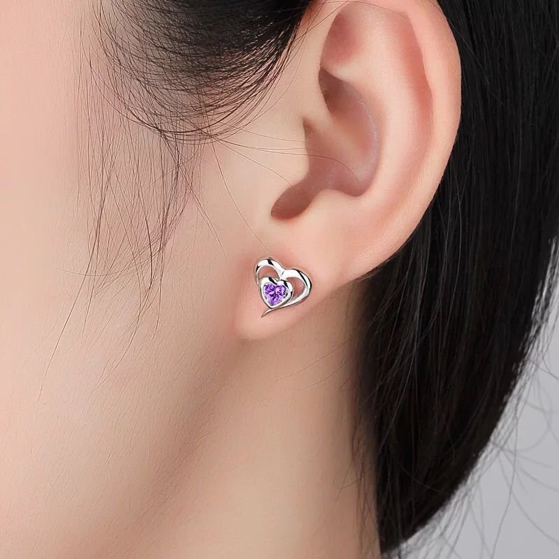 Heart shaped silver needle stud earrings fashion earrings women 925 silver earrings