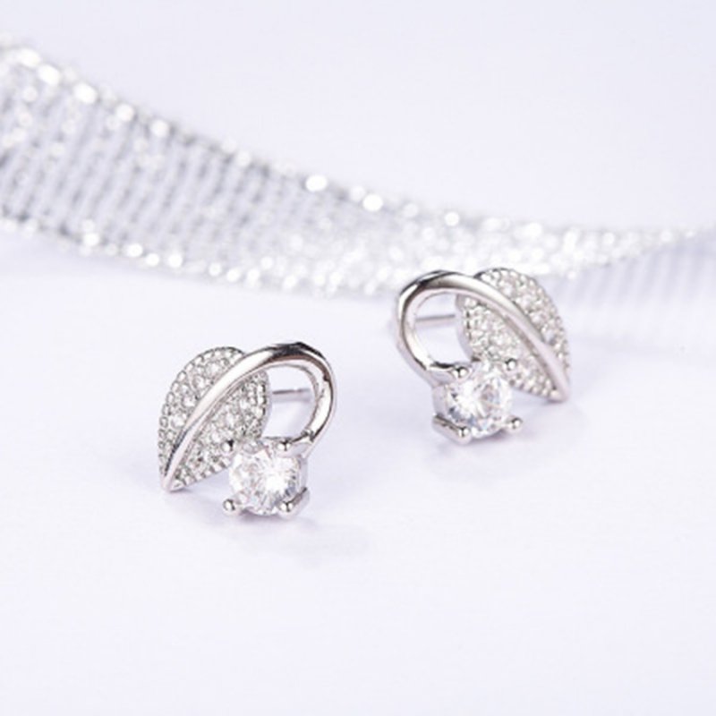 S925 silver needle leaf earrings simple personality diamond leaf earrings jewelry earrings