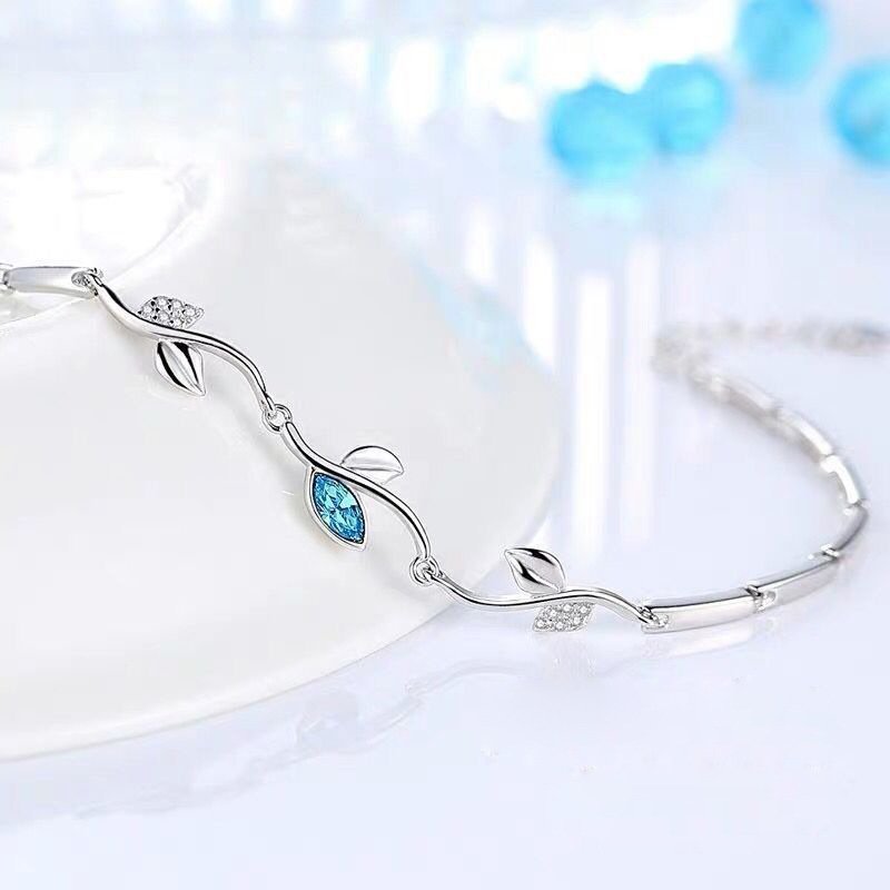 Simple and stylish silver bracelet Sweet Sen blue crystal bracelet female couple girlfriends direct sales